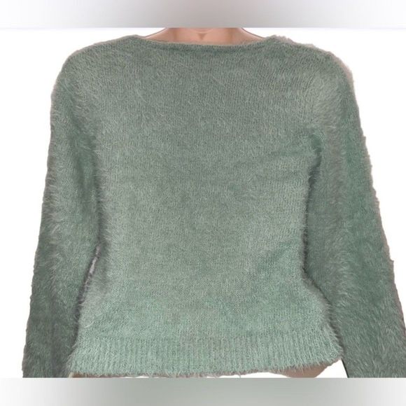 Sweet & Sinful Cropped Fuzzy Mint Green Sweater 3/4 Sleeve Size Small - Picture 3 of 9